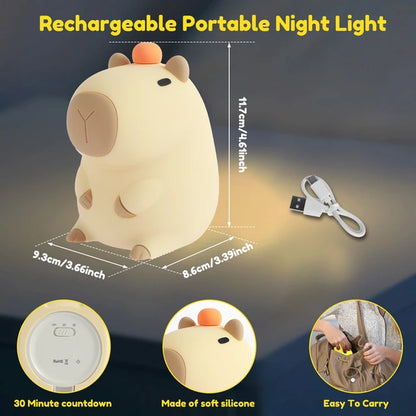 Cute Capybara USB Night Light for Kids - Touch Control & Dimmable