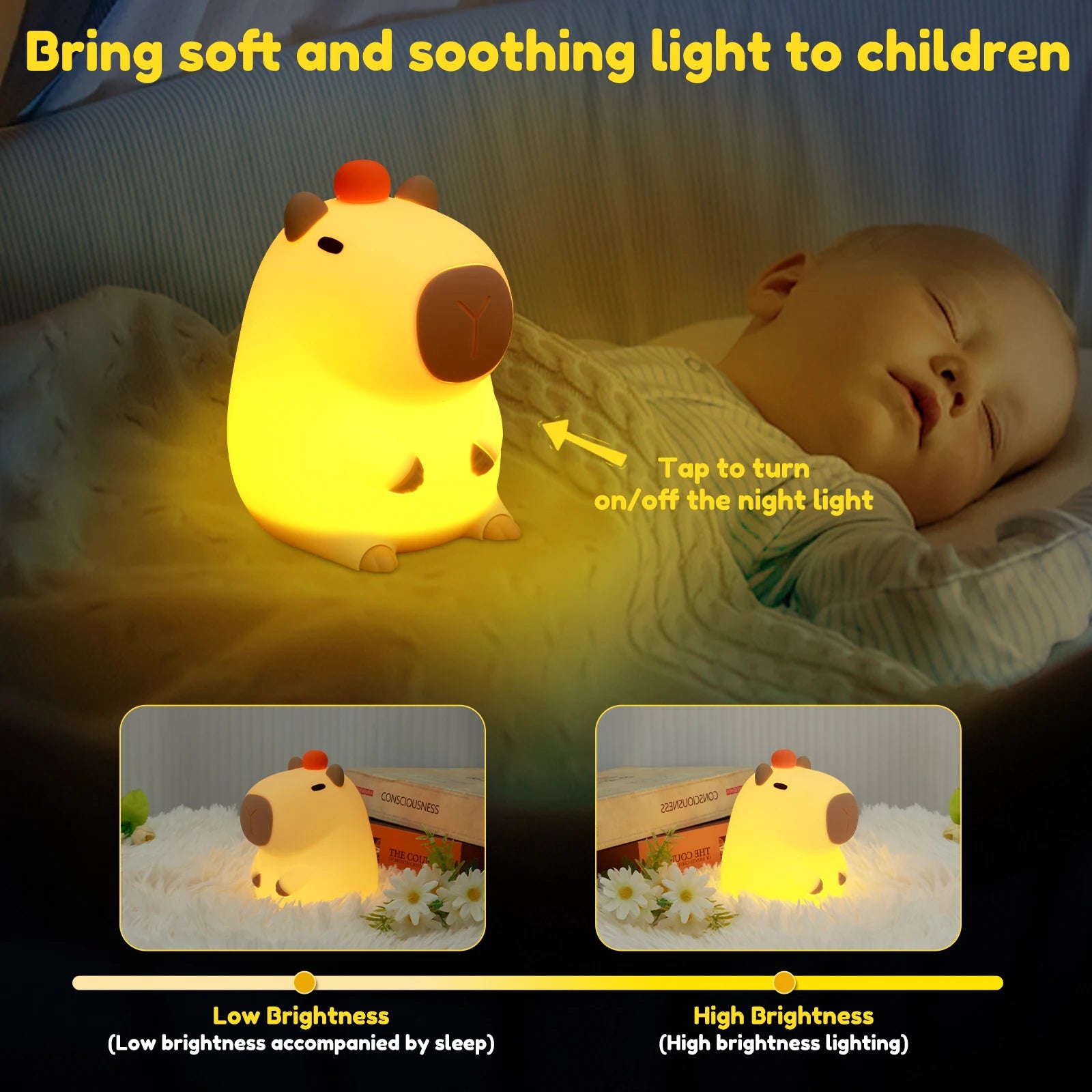 Cute Capybara USB Night Light for Kids - Touch Control & Dimmable